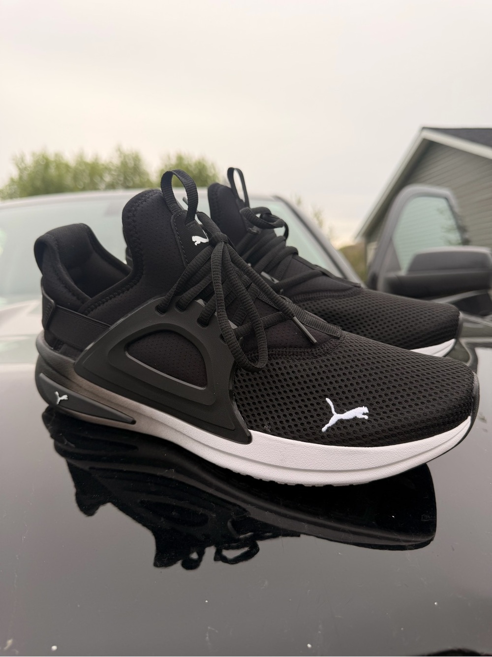 Puma Black and White Mesh Athletic Sneakers
